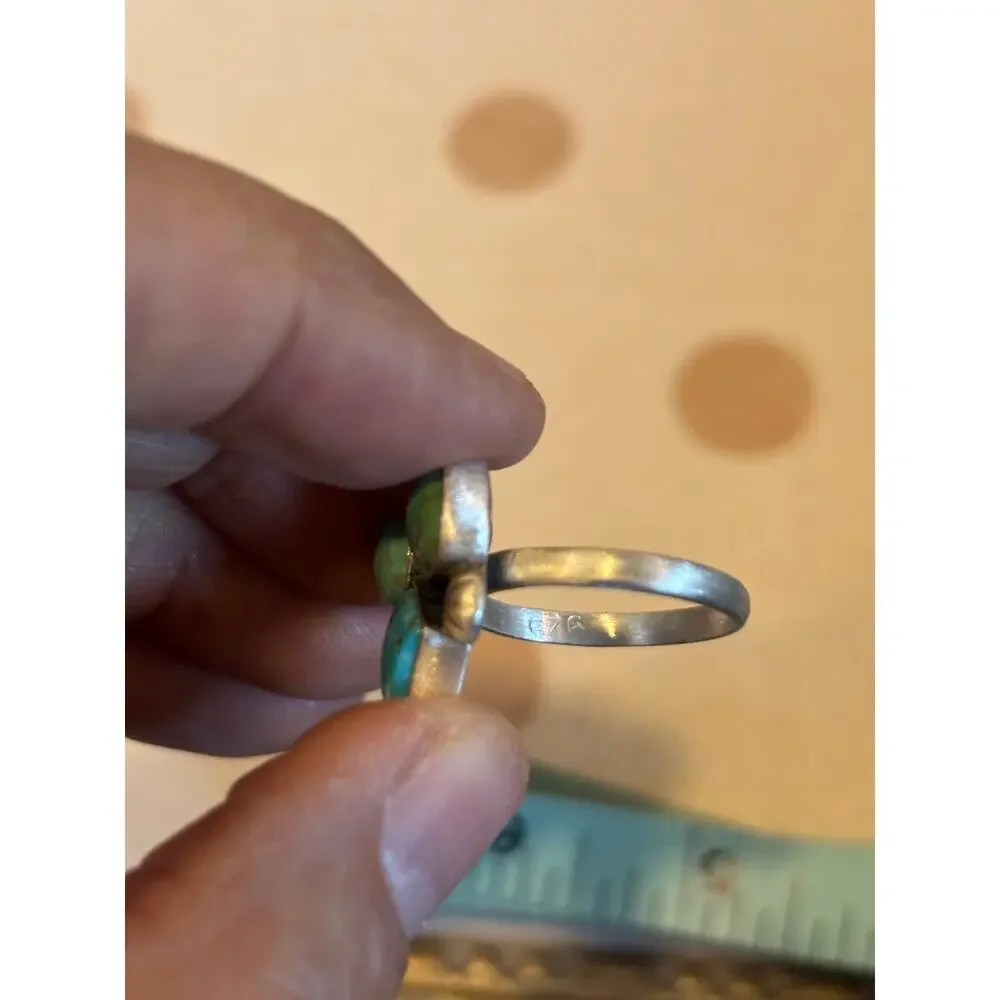 Three Stone Turquoise Sterling Silver Ring Mixed Shape & Color Southwestern Ring